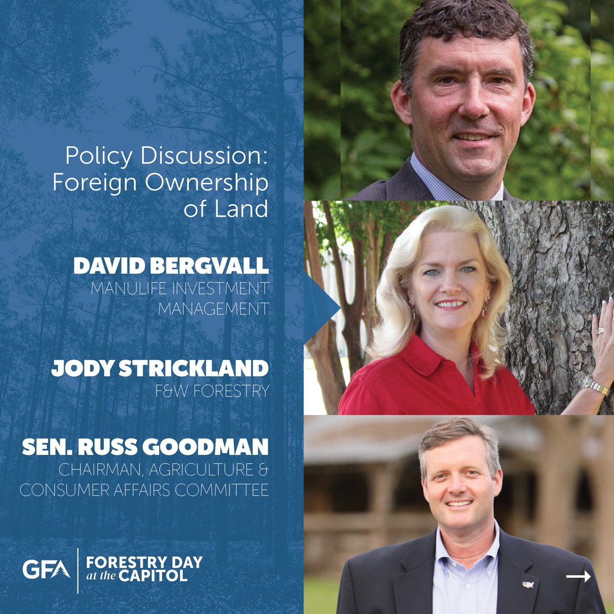 GeorgiaForestry's tweet photo. 2023 Forestry Day at the Capitol is one week away! It is not too late to register and hear from these forestry, economic and policy experts.
REGISTER TODAY: https://t.co/fTrmjm9Jmx
#gapol #gaforestswork #forestryday23 https://t.co/9r8GSCpcWH