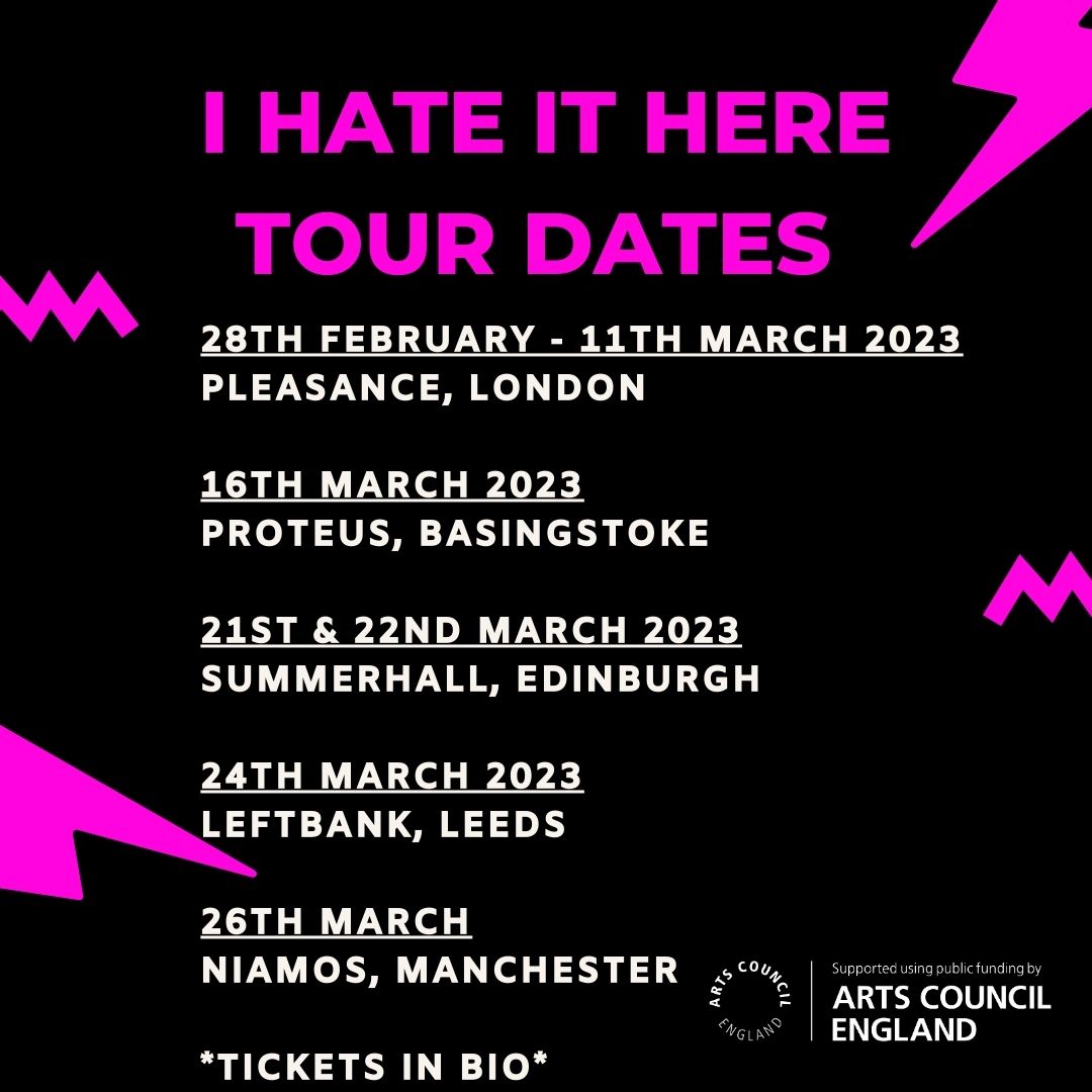 We’re going on tour legends 🚐
Kicking off in London then going all over the shop!!

@ThePleasance     28th Feb - 11th March 
@proteustheatre     16th March 
@Summerhallery     21st and 22nd March
@LeftBankLeeds       24th March
@Niamos  26th March

Ticket links in bio <3 