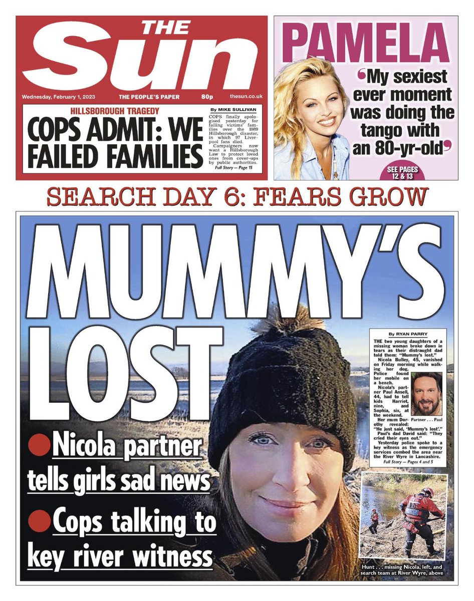 On tomorrow's front page: Missing Nicola Bulley’s young daughters broke down in tears as distraught dad told them ‘Mummy’s lost’

thesun.co.uk/news/21231609/…