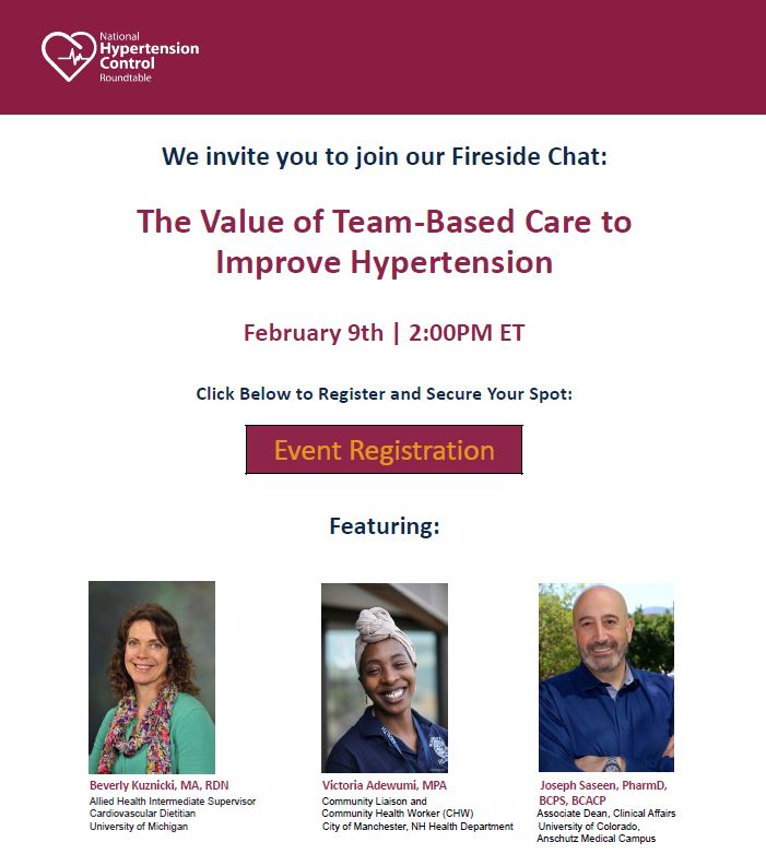 NHCR will host a virtual Fireside Chat on Feb 9 at 11 PST/2 EST on the Value of Team-Based Care to Improve Hypertension. We look forward to a wonderful conversation and dialogue. Join us! us06web.zoom.us/meeting/regist…