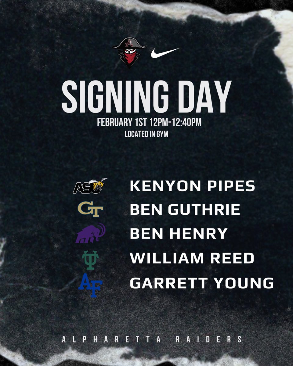 On the eve of National Signing Day, we would like to send a huge congratulations to the following young men for their incredible accomplishments! #GoRaiders @KenyonPipes @ben_guthrie10 @benjamin_henry3 @williamreed03 @4gmanyoung