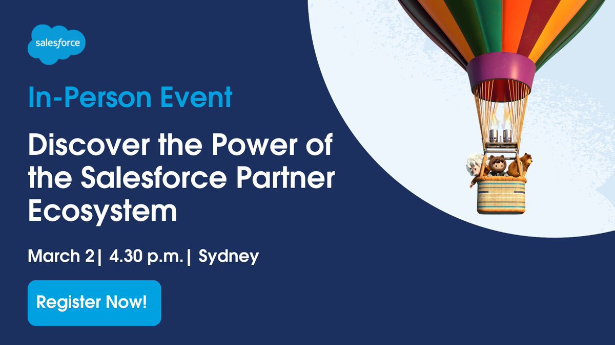 Helloooo Sydney!! Looking to scale your business faster in 2023?  Join us on March 2nd to meet and network with prominent members of the <a href="/appexchange/">Salesforce AppExchange</a> ecosystem and learn how you can start delivering success now with <a href="/salesforce/">Salesforce</a> ! bit.ly/3XtLylr