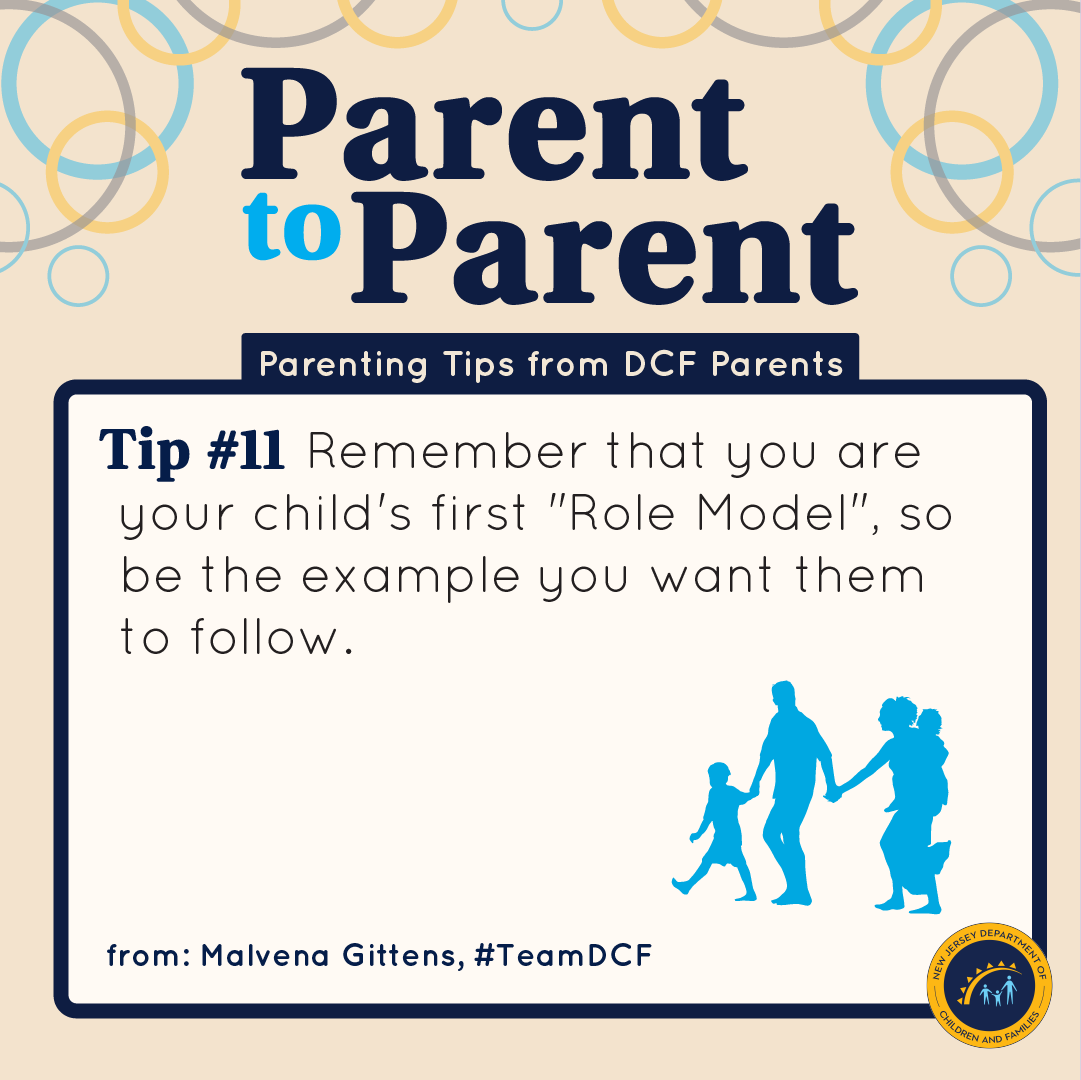 NJDCF's tweet photo. Parent to Parent advice from #TeamDCF # 11: You are your child's first role model!
🪞Children mimic behaviors, and absorb the way we treat them, and other people.
💗Model the behaviors you want them to follow; be the example of the adult you hope they become. https://t.co/aL8XrDCbSK