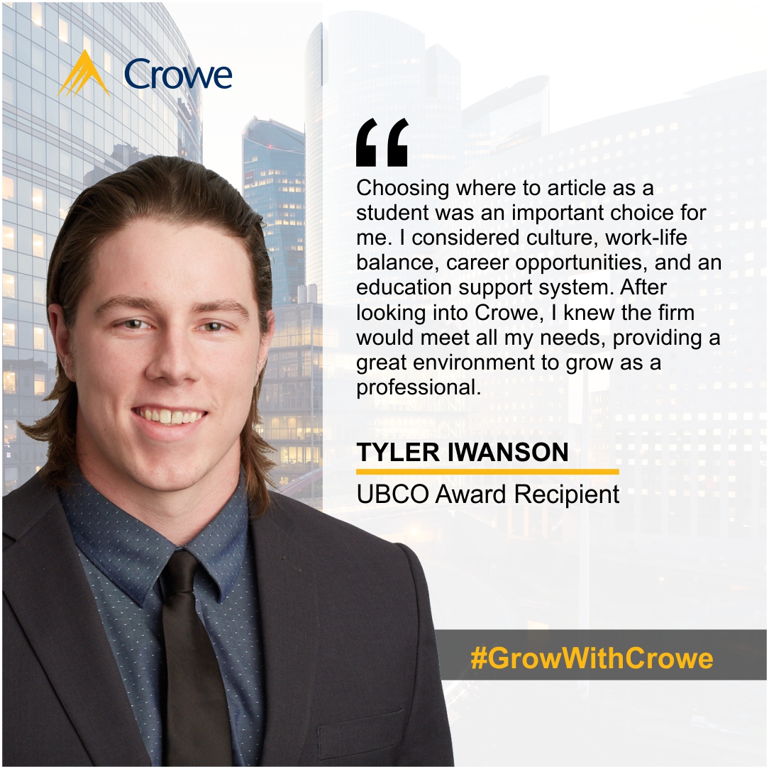 CroweMacKay's tweet image. Tyler shares why he decided to #GoCrowe

Subscribe to our student newsletter and be the first to know about our articling and co-op student careers: bit.ly/3Ro1hjz

#CroweMacKay #GrowWithCrowe #CPAProud #Vancouver #YVR