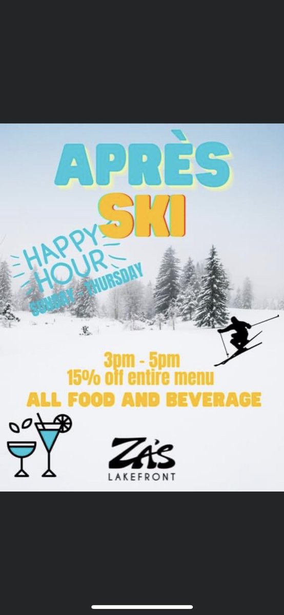 ZasLakefront's tweet photo. Happy Hour is back and bigger than ever at Za's Lakefront starting tomorrow! 15% off the entire Tweener menu from 3-5 and not just at the bar!
https://t.co/qb5xlsYzHw
#zaslakefront #HappyHour #itsback #tastybites #liquiddelights #awesomesights https://t.co/UZtCGNM1s7