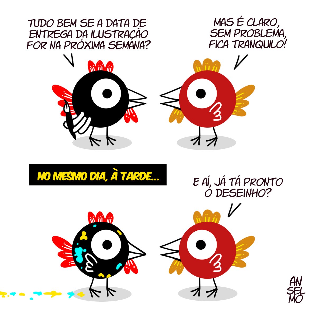 anselmomendo's tweet photo. Sempre a mesma coisa. #desenho #drawing #draw #characters #comic #sketch #sketchbook #rascunho #ilustração #illustration #art #layout #instaart #humor #cerveja #beer #beercast #galinha #job #trabalho #design #designer #ilustrador https://t.co/7ztwDfkvVK