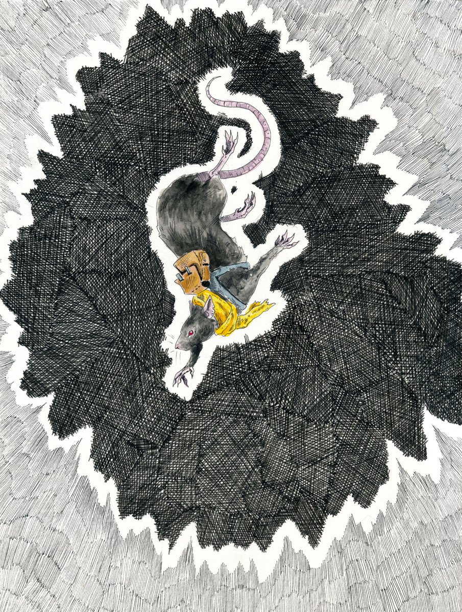 Hyydraworks's tweet photo. Ratuary Day 31: Shatter

It was not a good day for Wasp as she fell into an unfamiliar area of the Pits, knowing her favorite scarf was going to get absolutely soiled. #ratuary #talesfromthewastes #penandink #watercolor https://t.co/cZoevVirwX
