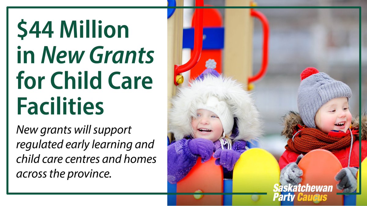 This new $44 million investment supports regulated early learning, and child care centres and homes offset costs incurred from inflation. Investing in our next generation is investing in Saskatchewan's future. That's growth that works for everyone.