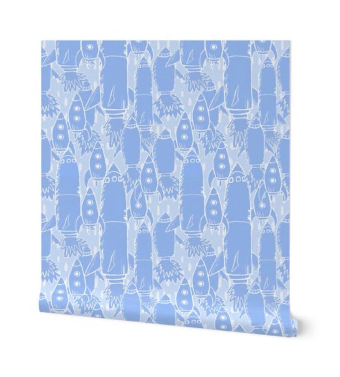 NEW Rocket Baby Blue Wallpaper etsy.me/40gCwdl #blue  #white #space #spacetravel #interiordesign #rocketman #rockets #kidsroom #babynursery  #peelstick #wallpaper