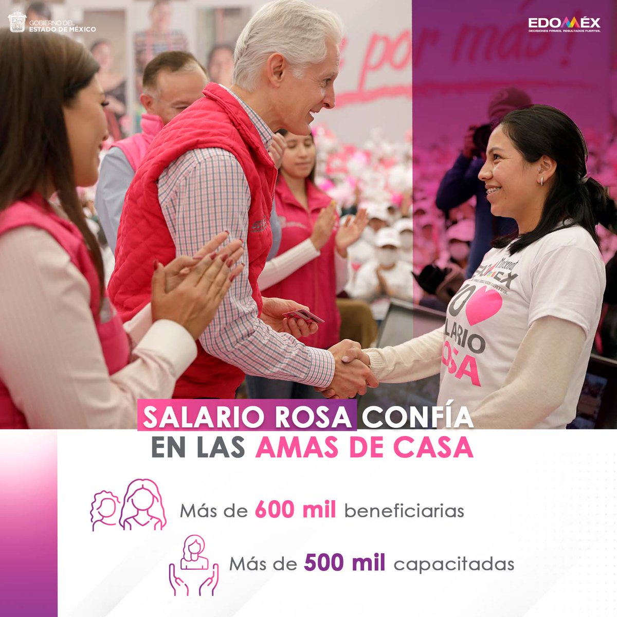 Edomex's tweet photo. Las amas de casa son el pilar de las familias mexiquenses; por ello, el #SalarioRosa está en sus manos. Ya son más de 600 mil beneficiarias quienes reciben este apoyo. https://t.co/mxNr8mpn1R