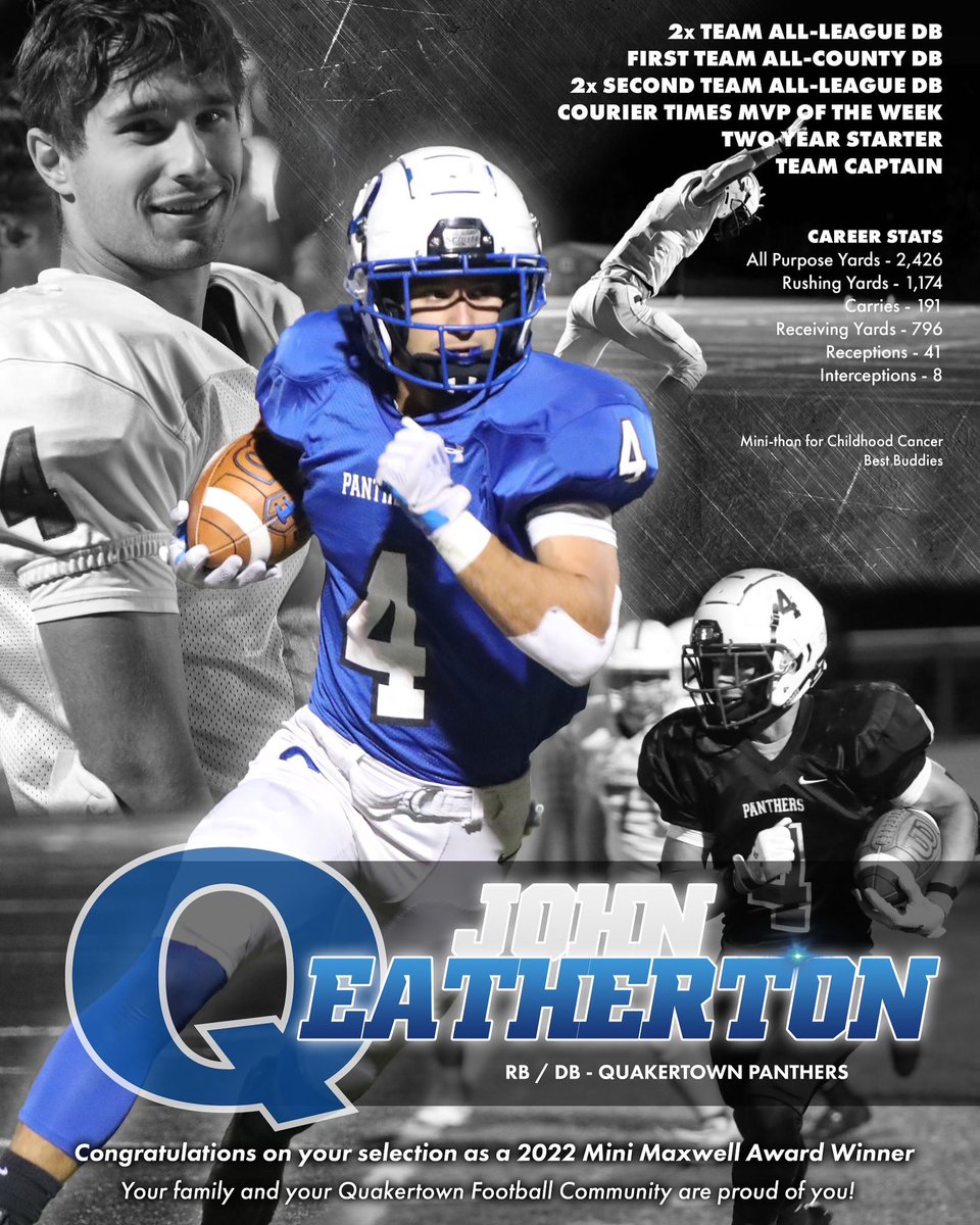 We would like to extend our congratulations to our Sr. RB/DB John Eatherton on being named a 2022 Pennsylvania Mini Max High School Award Winner!! Congratulations <a href="/john_eatherton4/">John Eatherton</a> well earned!!#PantherPrideForever🔵⚪️⚫️🐾 #MaxwellFootball
