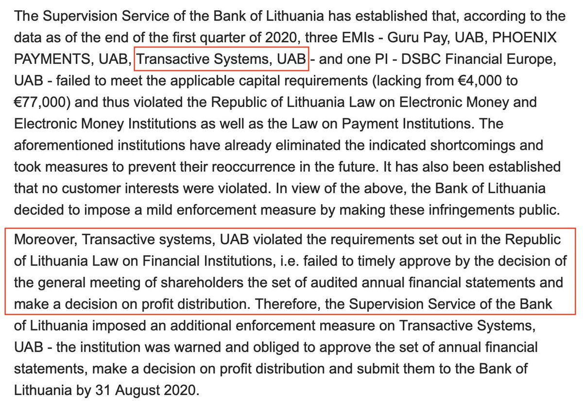 Cryptadamist's tweet photo. 👀 For those following the saga of #CryptoCom's bank accounts at #TransactiveSystemsUAB being frozen by the #BankOfLithuania for money laundering / terrorist financing problems it's worth noting this is not their first rodeo. Also sanctioned in 2020.
https://t.co/SDRQcsyMT0 https://t.co/EWUT7jsatj