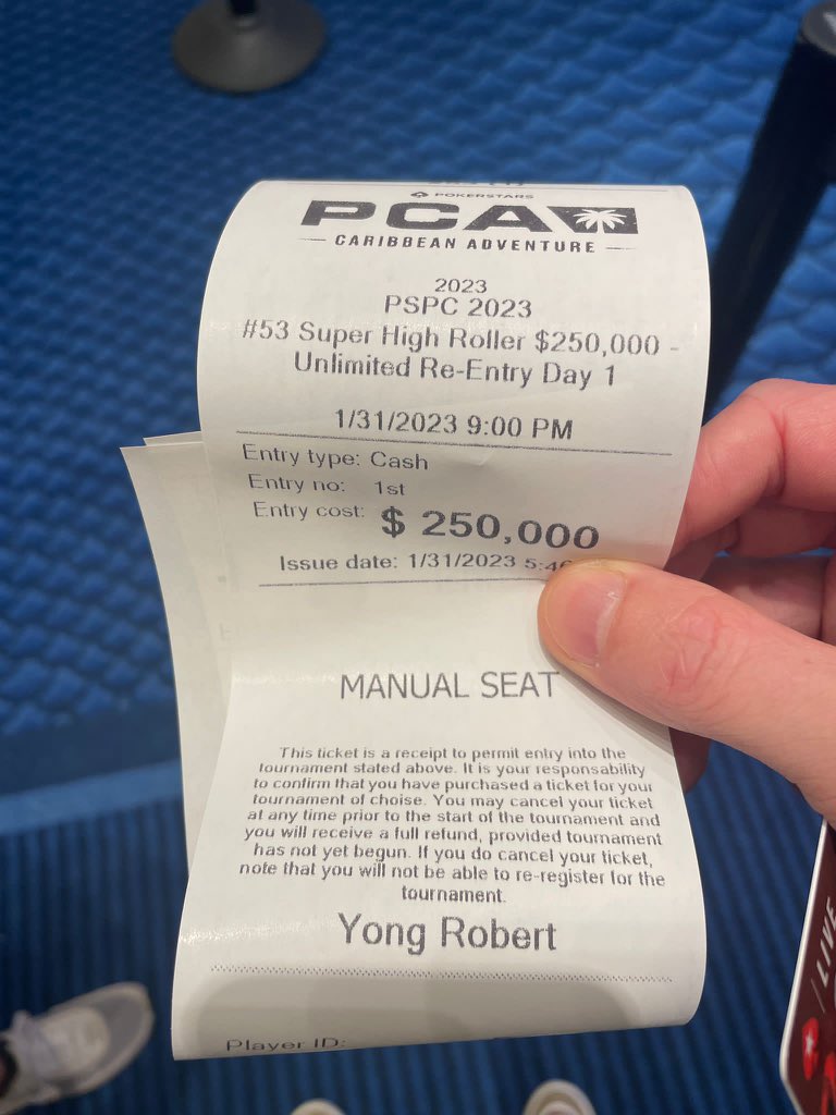 Rob Yong (@rob_yong_) on Twitter photo If anyone can guess my first 2 hole cards (Eg Jc5d) in <a href="/PokerStars/">PokerStars</a> PSPC $250K Super High Roller I will give them a 10% freeroll
Just add a guess & RT. Starts at 9pm Bahamas time
* split if > 1 person guesses (sorry if I’m not a great player but it’s free )
KTF Rob 🏆 If anyone can guess my first 2 hole cards (Eg Jc5d) in <a href="/PokerStars/">PokerStars</a> PSPC $250K Super High Roller I will give them a 10% freeroll
Just add a guess & RT. Starts at 9pm Bahamas time
* split if > 1 person guesses (sorry if I’m not a great player but it’s free )
KTF Rob 🏆