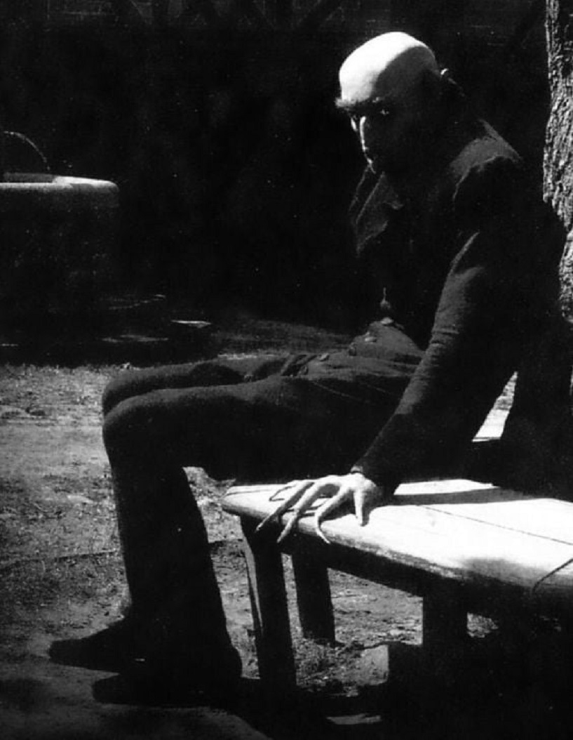 Max Schrek takes a break on the set of 'Nosferatu' in  1922 in a picture that's probably creepier than any taken during the filming of the movie