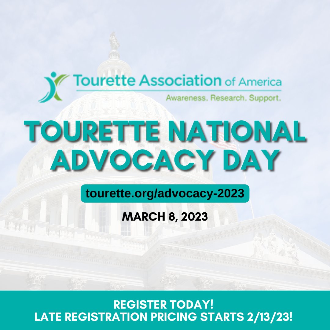 TouretteAssn's tweet photo. Join us for the TOURETTE NATIONAL ADVOCACY DAY on March 8, 2023 in Washington, DC! Register today by clicking the link https://t.co/wlxwUs2CZT to learn more. 
Late registration begins on 2/13/23.
Don't delay and let's show the world our #UncontrollableUnstoppable spirit! 💪 https://t.co/E7PVyHzt4q