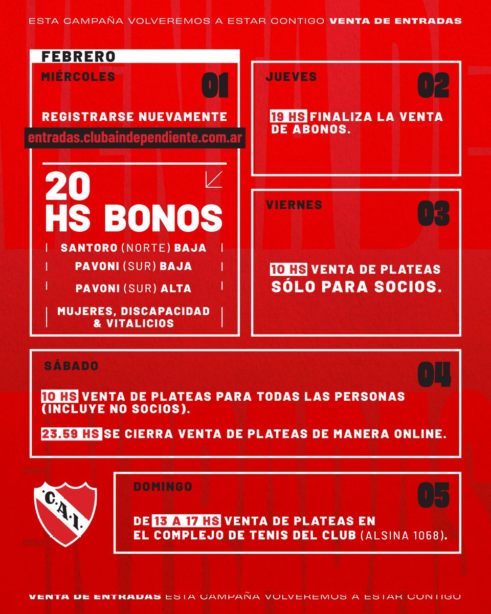 Club Atlético Independiente - ‪¡El sábado con cuota de julio al día!‬ ‪En  una hora comienza la reserva de bonos. Consultá tu estado en la Sede Digital  ➡️  ‪#TodoRojo 🔴‬