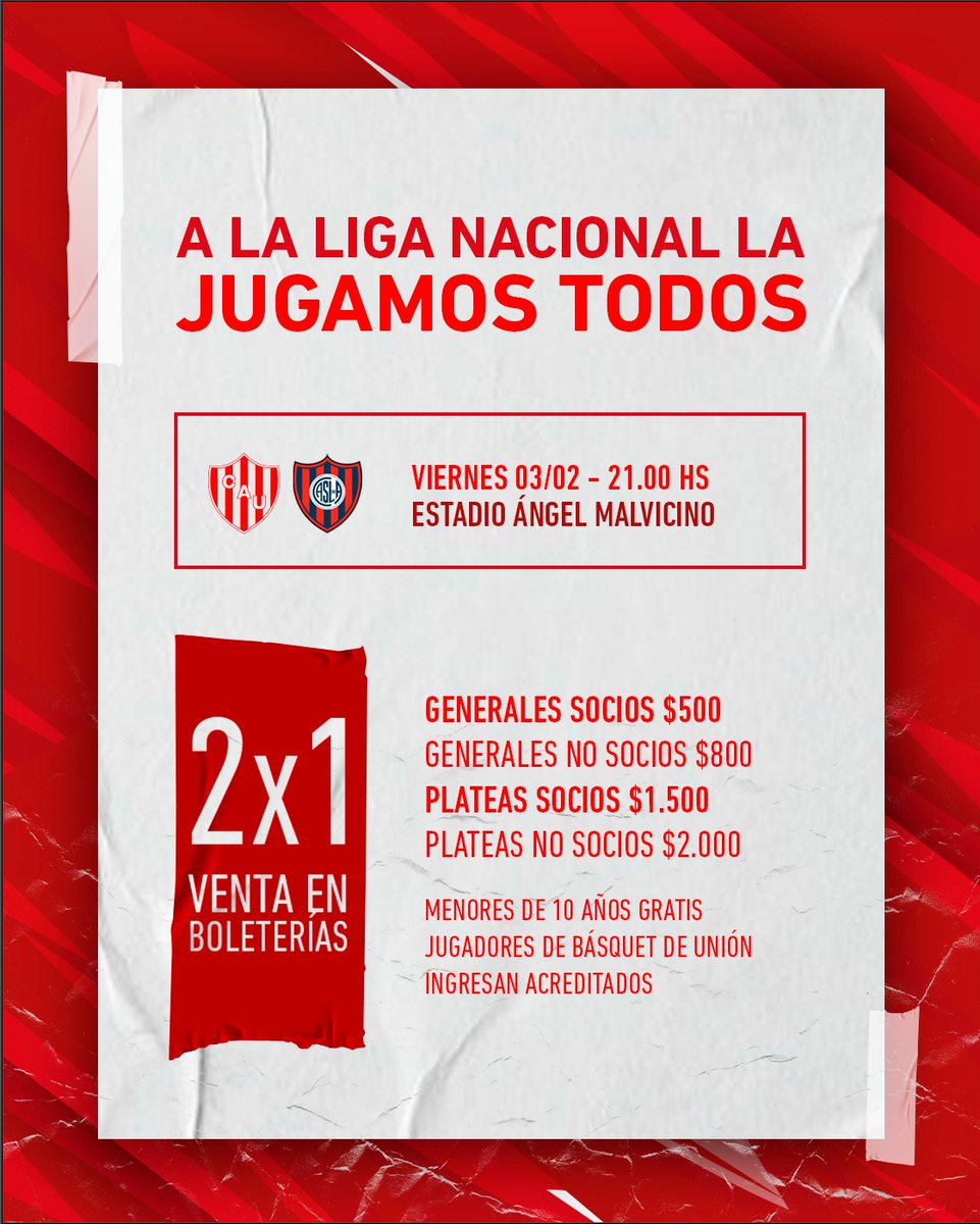 🏀 #LigaNacional

➡️ Este viernes todos al Malvicino! 

🎫 Entradas en venta en puerta, con 2X1; vienen dos, paga uno!

#VamosTate 🇦🇹