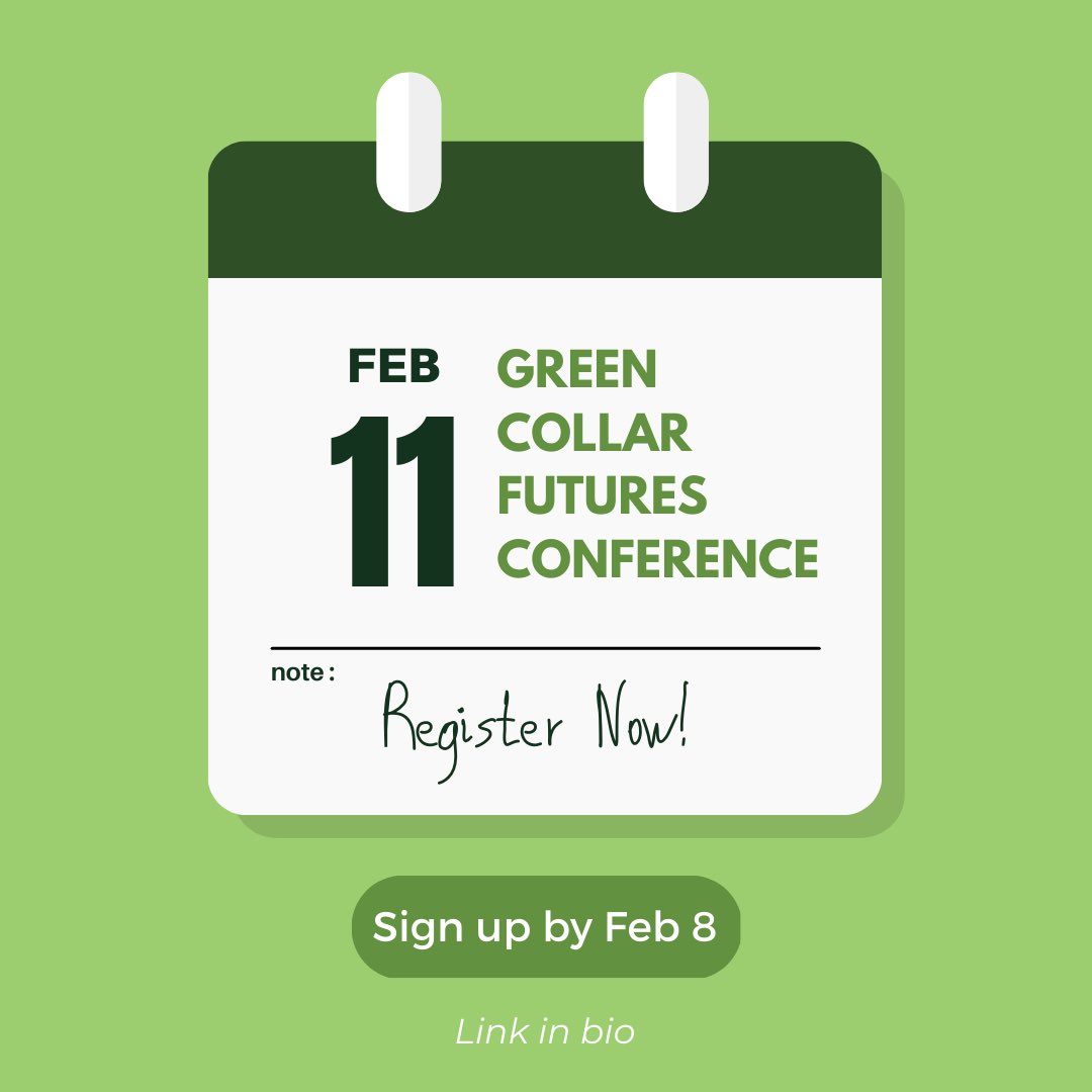 GreenBrickBC's tweet photo. Have you registered for the Green Collar Futures Conference? If you haven't, be sure to sign up by February 8th! You will earn two entries for a $500 scholarship draw and have the potential of winning other prizes. 

#registernow #greenfuture #greeneconomy #scholarship https://t.co/lzLIyiUdAG