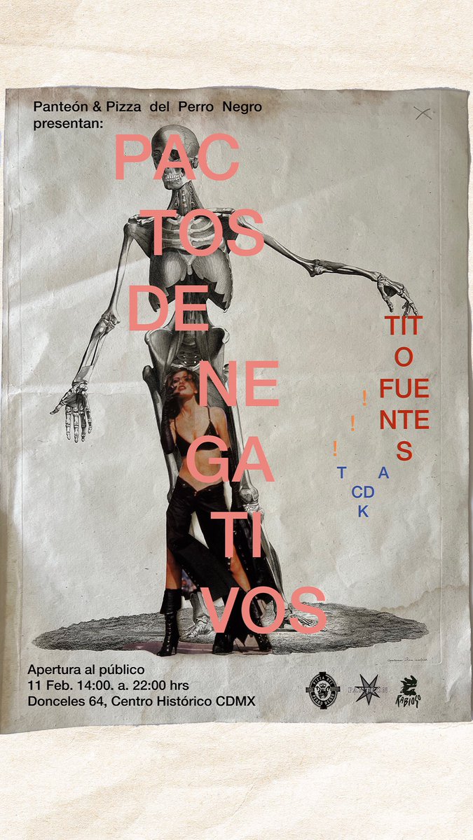 A partir del 11 de febrero <a href="/PizzaPerroNegro/">Perro Negro</a> y <a href="/PanteonMX/">Panteón</a> presentan: el primer solo show de Tito: “Pactos Denegativos” Visita esta exhibición únicamente los sábados hasta el 1 de abril de 2pm - 8pm, en Donceles 64, Centro Histórico.