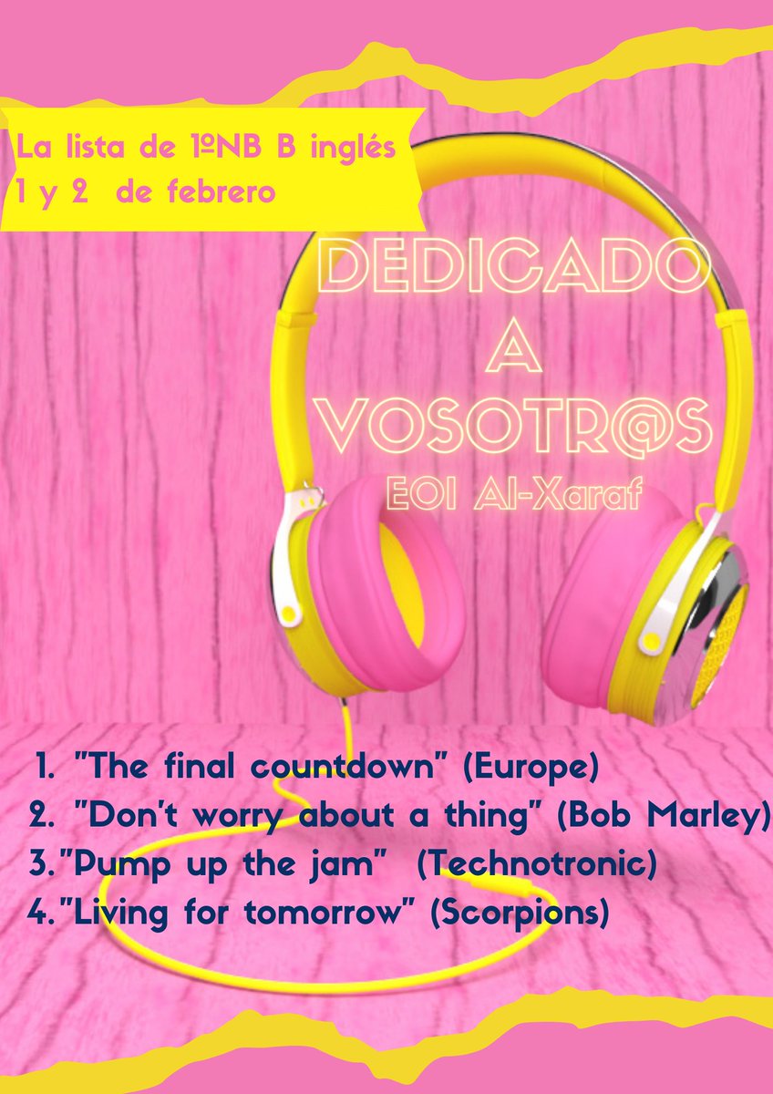 eoimairena's tweet photo. Esta semana suena ...🎵 la lista de 1º NB, grupo B, de inglés. Dedicada a vosotr@s. #ProyectoComunicA https://t.co/mSoNnX93NG