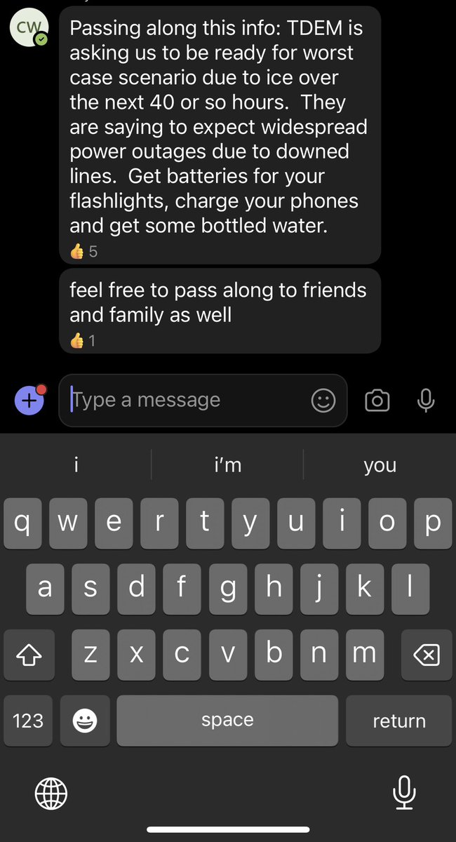 nmutuaaa's tweet photo. received this message from my supervisor. make sure to stock up and prepare to really settle in, esp if you live in the DFW area! https://t.co/inopERGFdC