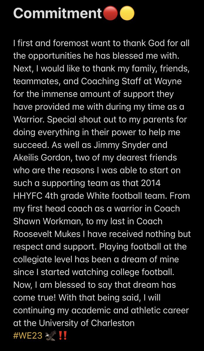ZachWill29's tweet photo. 110% Committed ‼️#WE23

@UCWV_Football @Coach_Mukes @CoachBarker_99 @FBCoachQ https://t.co/Q5x4wDPEWs