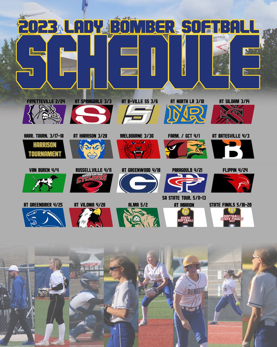 𝙈𝘼𝙍𝙆 𝙔𝙊𝙐𝙍 𝘾𝘼𝙇𝙀𝙉𝘿𝘼𝙍𝙎!

Here is the 2023 Lady Bomber Softball Schedule

#OneBomber #FlyFightWin