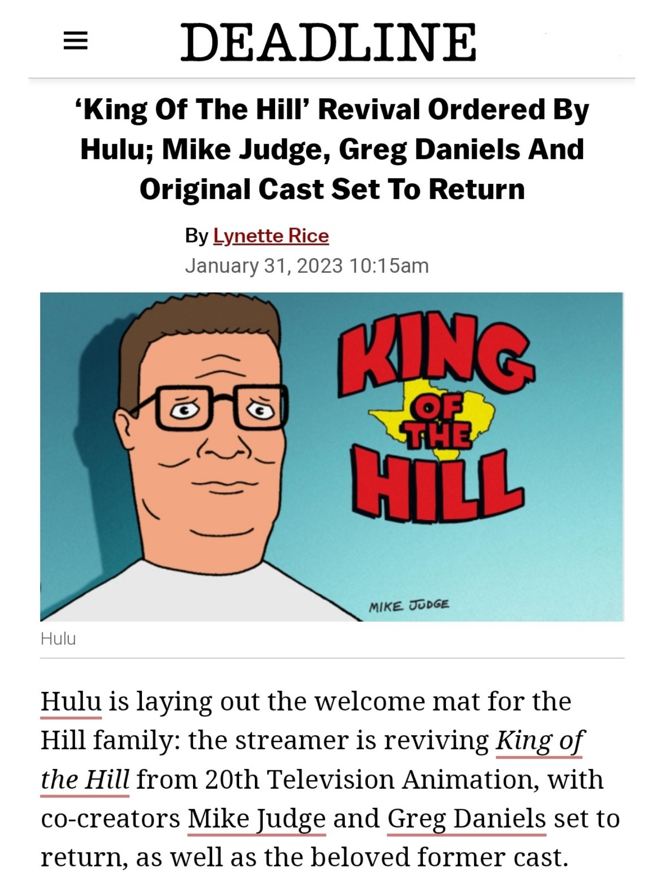 King Of The Hill Revival With Original Cast & Creators Coming To