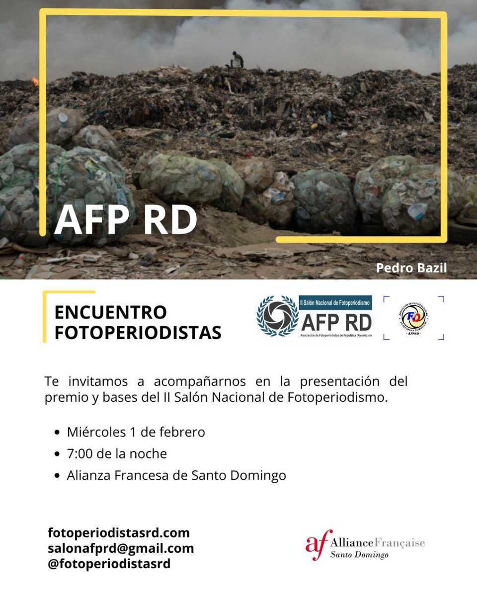 Fotoperiodista5's tweet photo. para hablarnos de los detalles de cómo participar y ser parte de este nuestro gran Salón Nacional de Fotoperiodismo.
Te esperamos, contamos contigo!
Para mas información:
809-508-1287
808-532-3120
#AFPRD
#SalónNacionalDeFotoperiodismo https://t.co/c8cgLAXqrB
