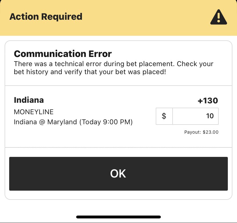 TheGilley77's tweet photo. ⁦@DK_Assist⁩  Is your site having issues? I am unable to place any bets. https://t.co/V5OpHbBFva