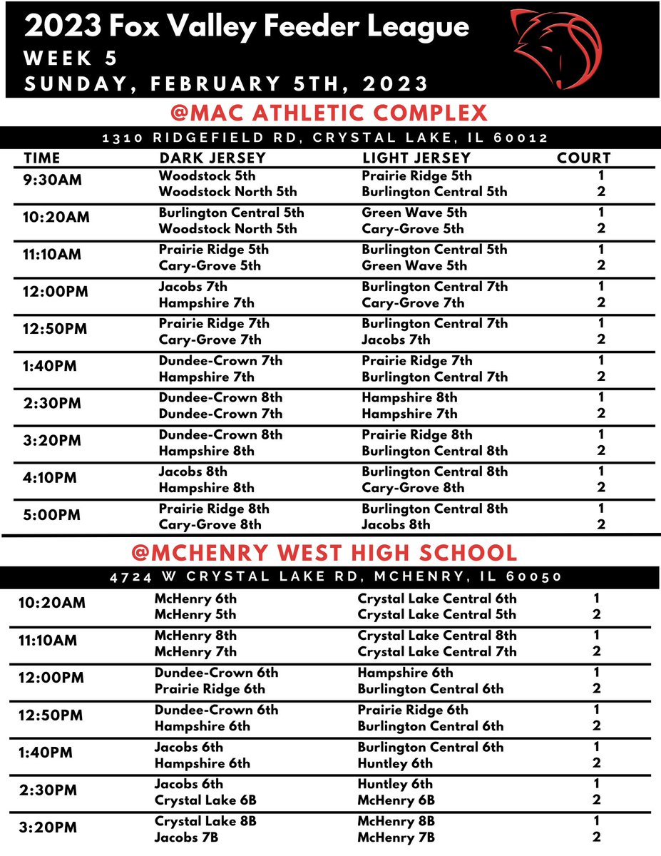 Week 5 FVFL Schedule!