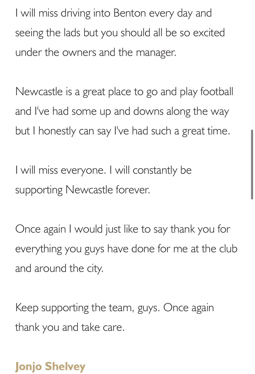 👏🏼| Jonjo Shelvey goodbye message to Newcastle United #NUFC 

[Via NUFC]