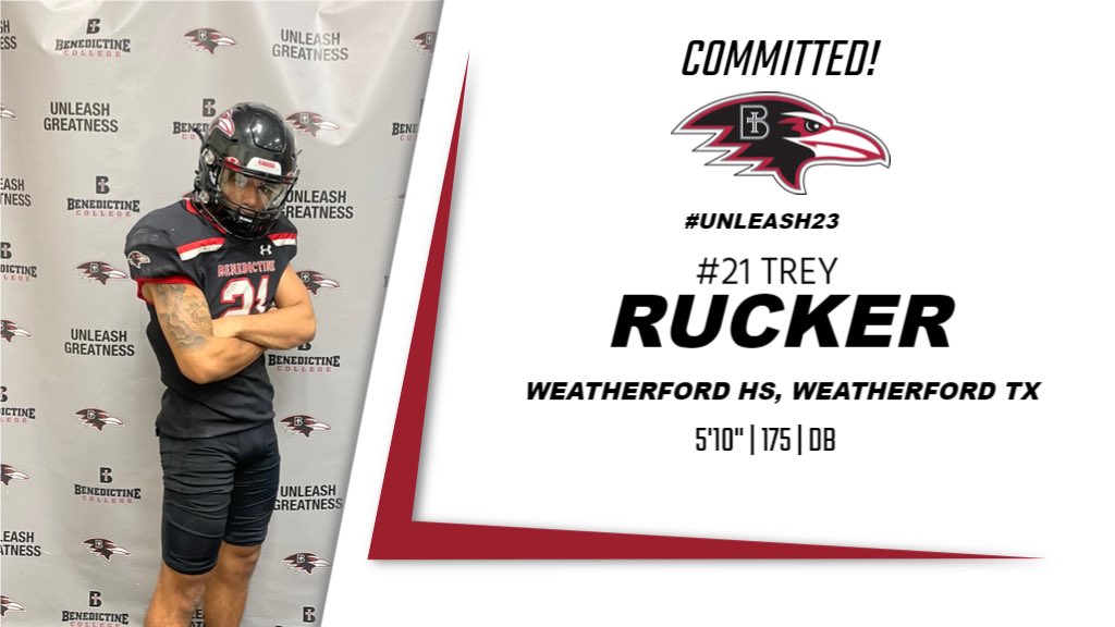Trey Rucker (@treyrucker21) on Twitter photo AGTG!! I’m excited to announce I will be furthering my education <a href="/RavenFootballBC/">Benedictine Football</a> Proud to join the Raven Family🟥⬛️ @CoachKoch_BC <a href="/CoachCogan/">Kyle Cogan</a> <a href="/A_Sims_Roos/">Aubrey Sims</a> <a href="/CoachKBragg/">Kolton Bragg</a> @SRivera_7 AGTG!! I’m excited to announce I will be furthering my education <a href="/RavenFootballBC/">Benedictine Football</a> Proud to join the Raven Family🟥⬛️ @CoachKoch_BC <a href="/CoachCogan/">Kyle Cogan</a> <a href="/A_Sims_Roos/">Aubrey Sims</a> <a href="/CoachKBragg/">Kolton Bragg</a> @SRivera_7