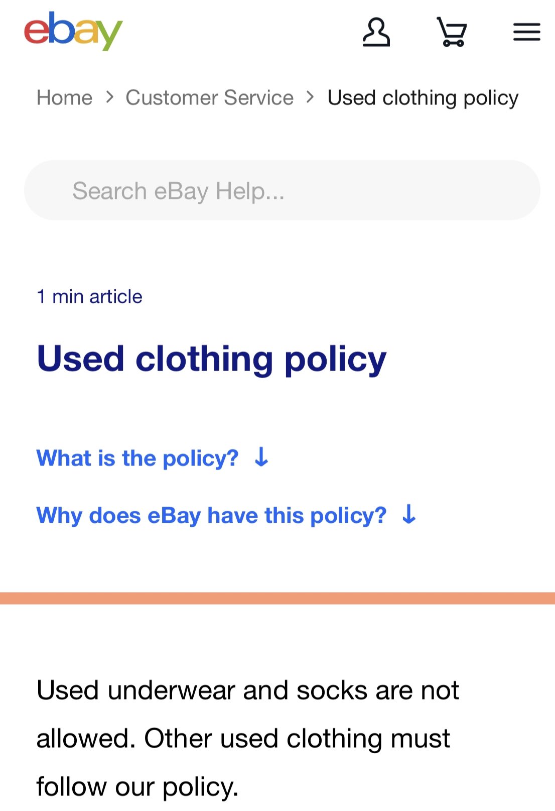 Ebay used clothing policy store