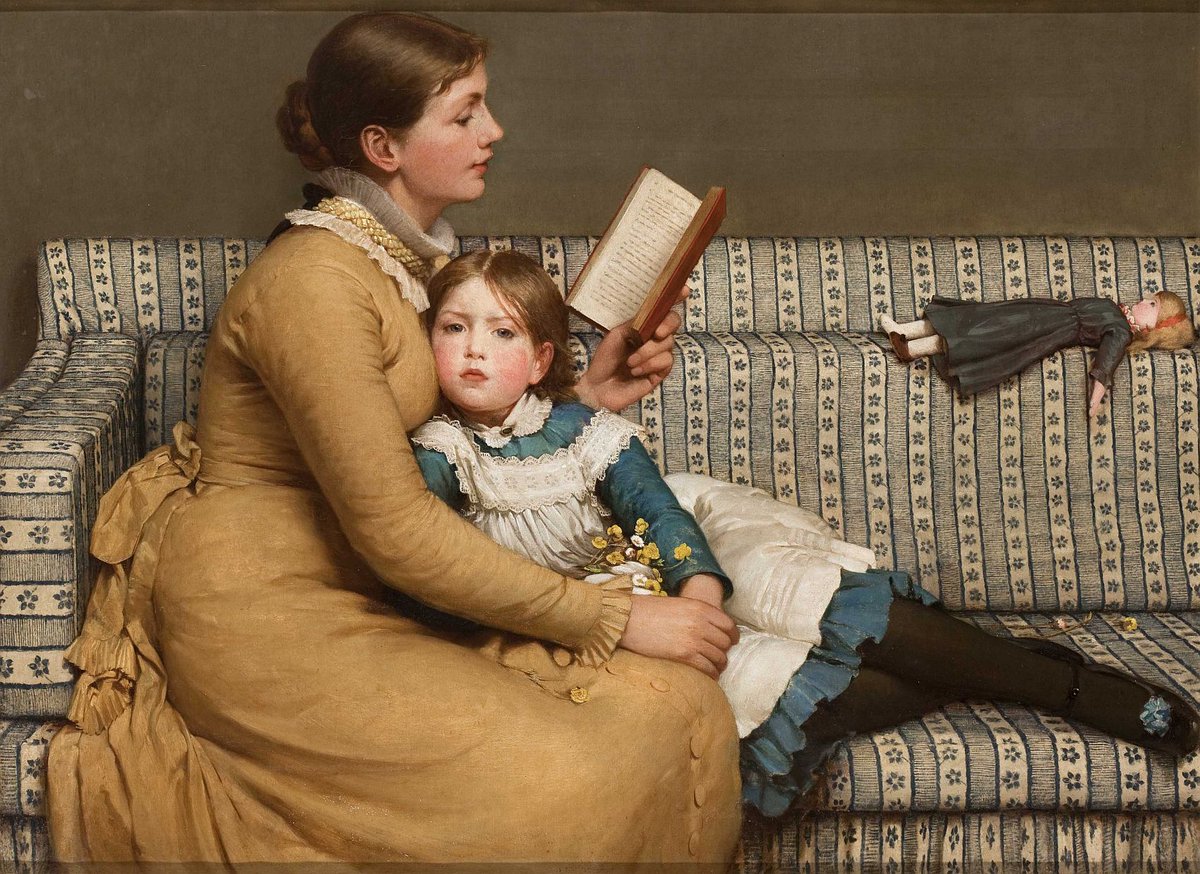 Alice in Wonderland (c. 1879) by George Dunlop Leslie (English artist, lived 1835–1921). Brighton &amp; Hove Art Galleries. The bond between mother and daughter, innocence, the shortness of life - and the value of a shared story. #books #reading