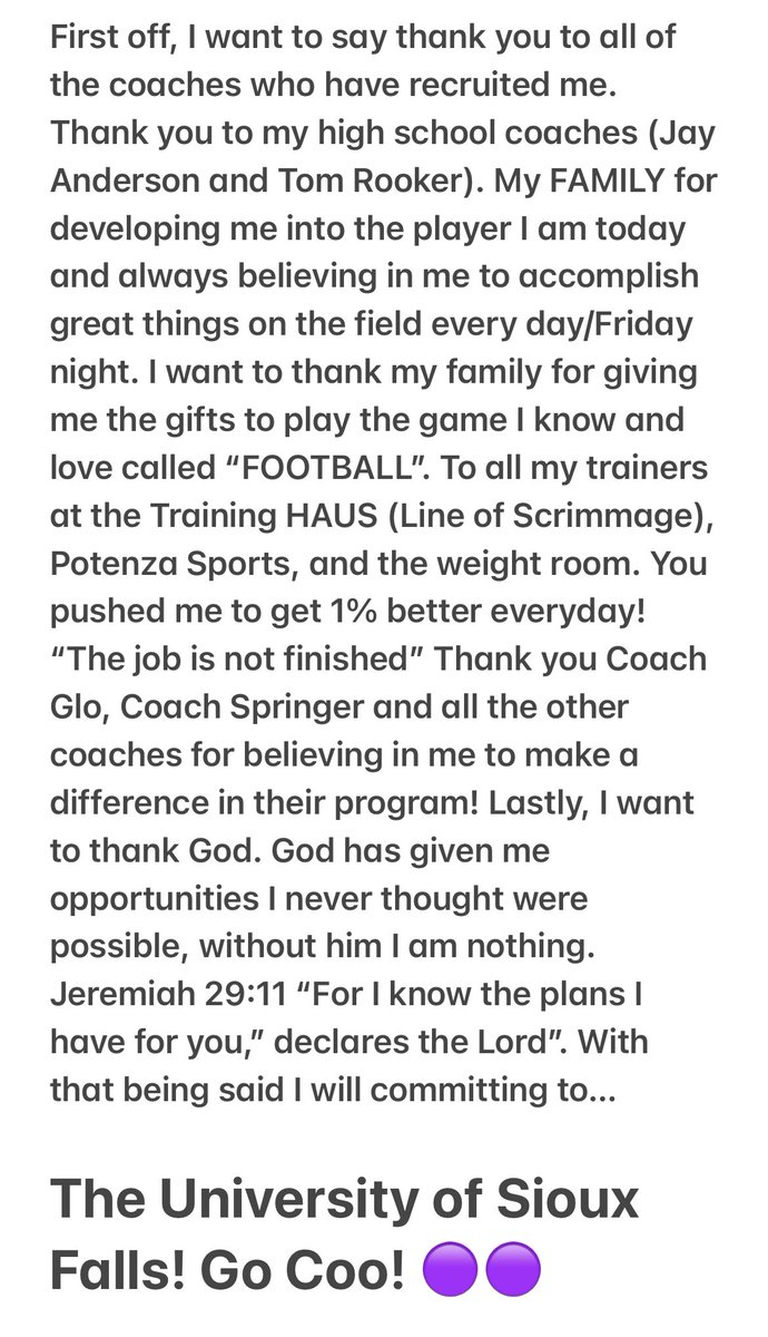 DrewKrengel's tweet photo. Coo Nation Let’s Rock ‼️🤘🏻💜 #GoCoo @JimGlogowski @Coach_RSpringer @CoachLueds @USFCooFootball @LOScrimmage @potenzasports https://t.co/OqwgYmgBNb