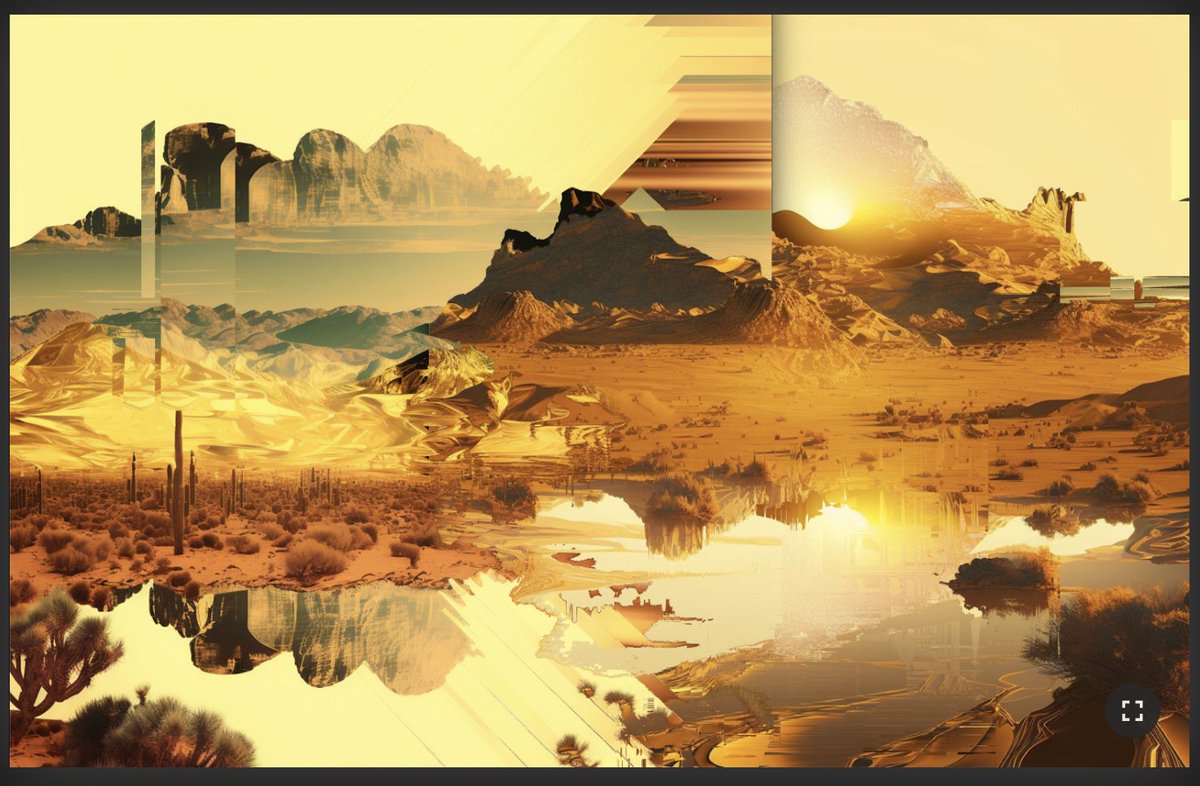 🔆 ~gM! its Glitch Western Wednesday! ~tysm yawl for the 2ndry sale of my golden AI Glitch Western landscape for 12ꜩ, now only avail for 23ꜩ! ⚡ 
objkt.com/asset/KT1DgWte…