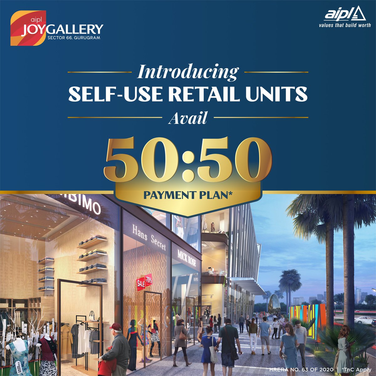 Own a Self-Use Retail Unit with a 50:50 payment plan in the jewel of Gurugram - #AIPL Joy Gallery, Gurugram.

#AIPLJoyGallery #JoyGallery #AIPL #Gurugram #GolfCourseExtentionRoad #SelfUse #Retail #Investment #MixedUseDevelopment #ArtfullyYours