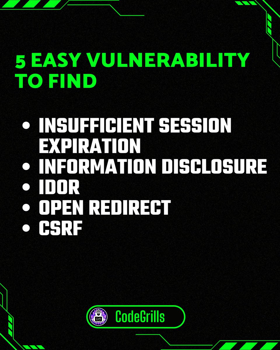 Code_Grills's tweet image. 🤩 5 Most easy vulnerabilities to find as a beginner in bug hunting🤩

Which one do you think is easiest to find ? Go find one and don't forget to tag us and comment also if you find them.

#hacker #ethicalhacker #darkweb #hacking #spotify #darkwebmonitoring #websites #html #css
