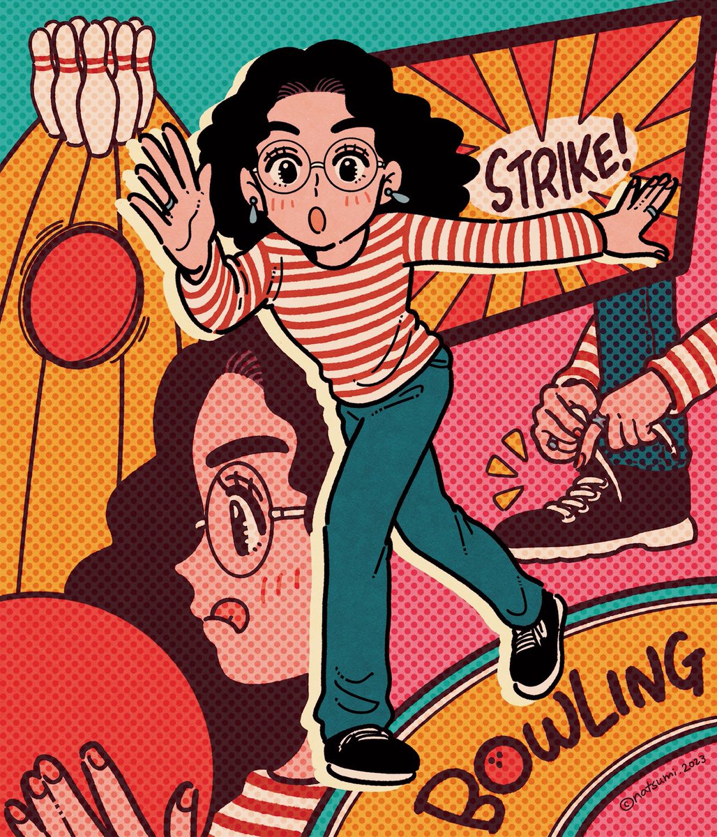 ボウリングをする母が可愛らしかったので絵にしました🎳 68歳、信じ