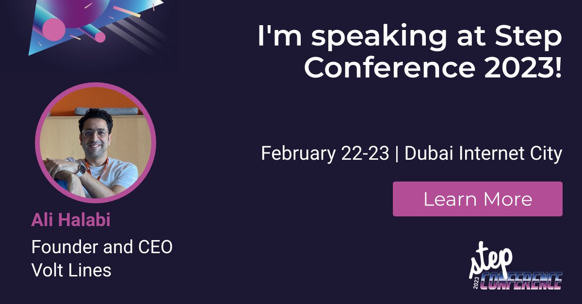 xalihalabi's tweet image. I&apos;ll be speaking at #Step2023, on February 22-23 at Dubai Internet City. Hope to see you there! invt.io/1txbdigq6lp
