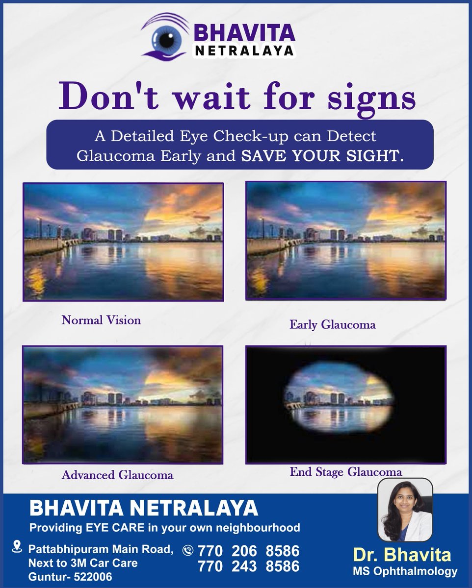 Don't wait for Signs .
A Detailed Eye check-up can detect Glaucoma Early and SAVE YOUR SIGHT .
For all your eye care needs consult  Bhavita Netralaya today! 
Contact: +91770 206 8586, +91770 243 8586
#styeyetreatment #blurredvision #sensitivitytolight