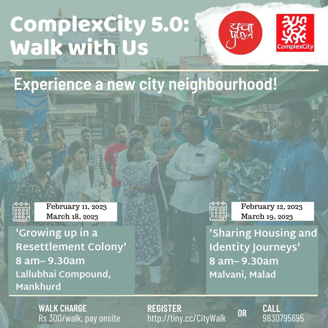 OfficialYUVA's tweet photo. #ComplexCity curated walks return in February and March 2023! 
Join us to understand housing and identity journeys, through the voices of young leaders! 
Limited seats per walk. Register today! https://t.co/13gRYAUssw
#mumbaicity  #curatedwalk #housing #Identity #youngleaders https://t.co/cWjD9QACHt