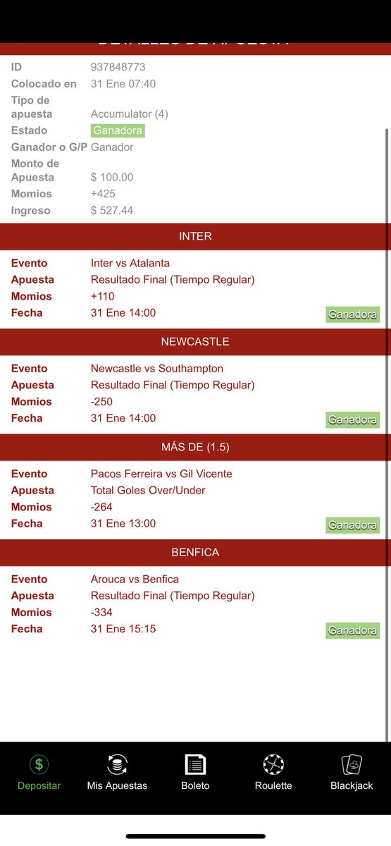 mecos_picks's tweet photo. Nos fue bien mecoamigos 

@BetoAzamar @dfacundo1 @Shafiro2 @83Pako @MedellinYorch 

Había poco en que invertir, pero con el live del @VfB sumamos. Equipo 🔝 copero

✅ 5
⛔️ 2

Mañana arrancamos febrero con todo, va un free q si se da, rifamos 1,000 entre los q den RT https://t.co/d8PzRtbmdQ