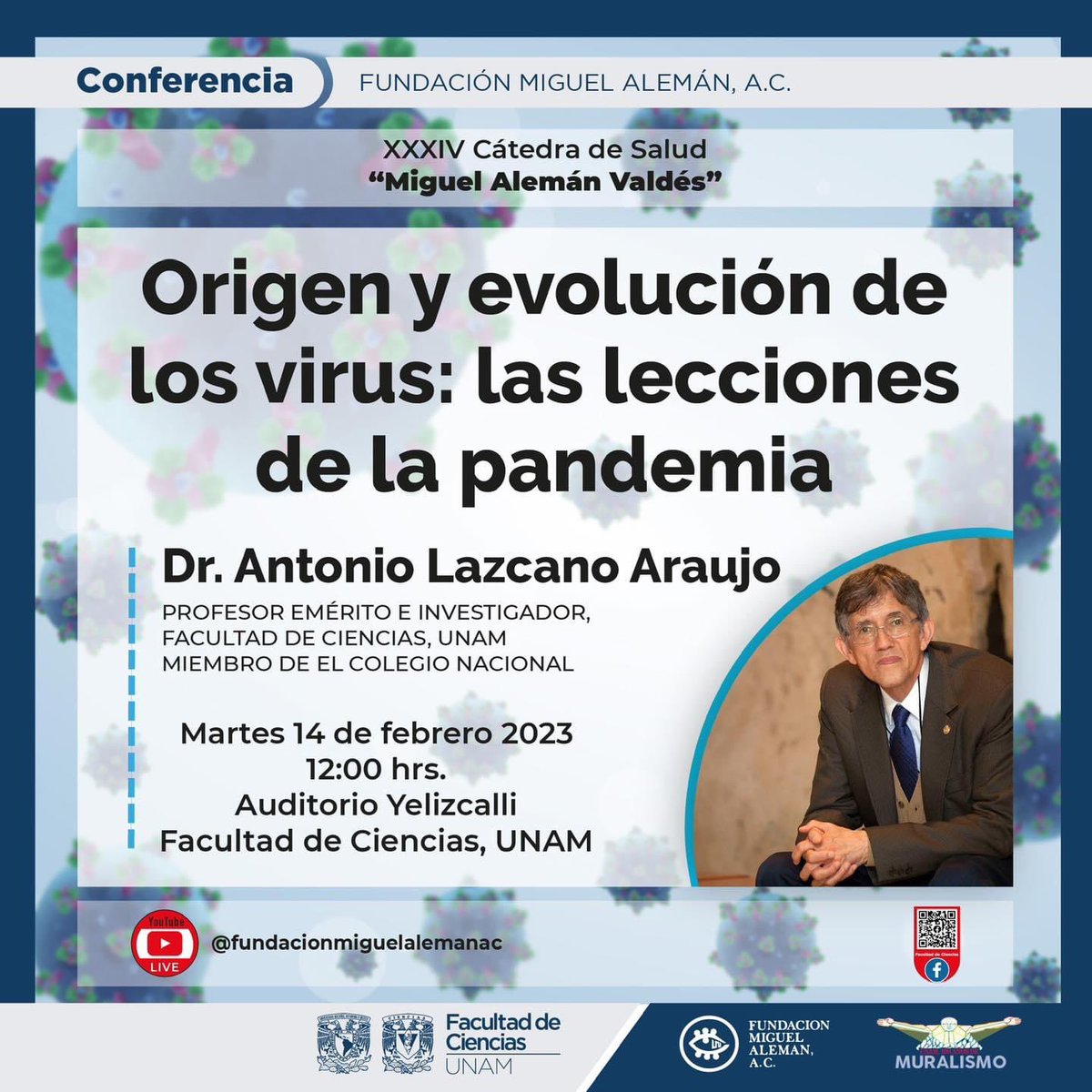 fciencias's tweet photo. Vaya años con pandemia #Covid19🦠pero ¿sabemos cómo surgió y que la detonó?🤔
Te invitamos que nos acompañes a la charla:“Origen y evolución de los virus: las lecciones de la pandemia”
📆 14 febrero 2023
⌚️12:00 hrs
📍Auditorio Yellizcalli, Facultad de Ciencias
¡No te lo pierdas! https://t.co/1JWtwPl1uu