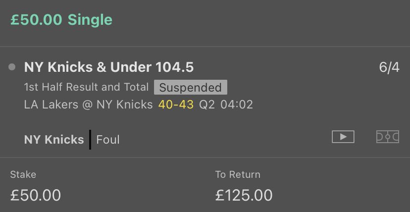 starboystats's tweet photo. 💸£20 -> £1000 CHALLENGE💸

Bet 2 - NY Knicks to win 1st half and u105 points 

£50 returns £125

I know the numbers are nice today! https://t.co/of6ggbJSAQ
