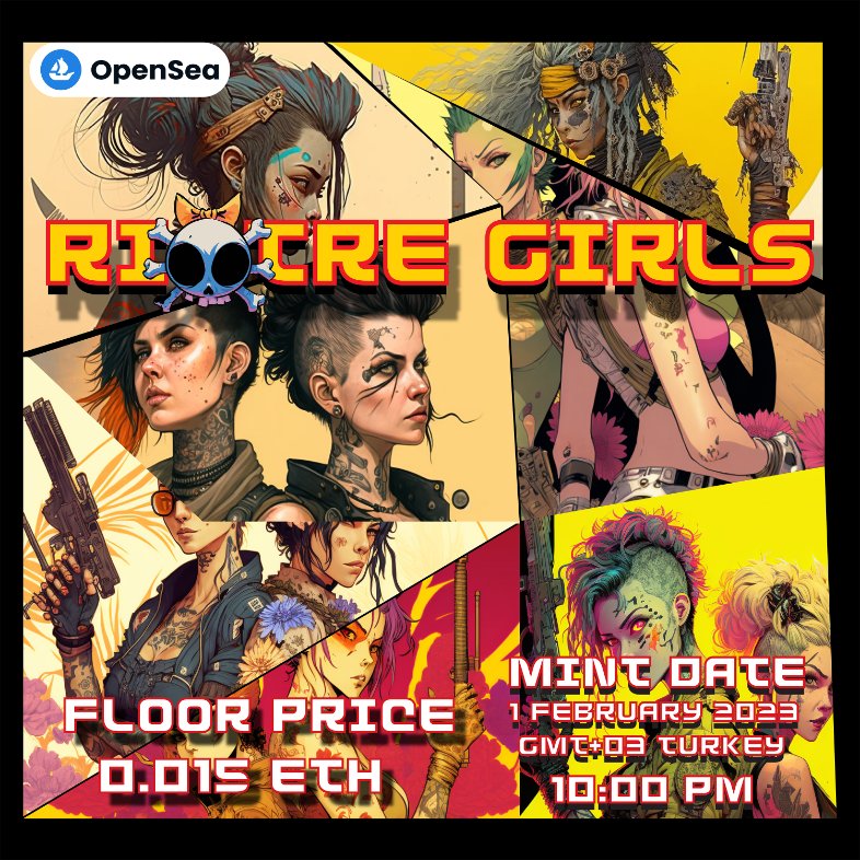 sherinstudio's tweet photo. 🚨 DROP ALERT🚨New Collection
The collection consists of 1/1 works. Do not miss this collection, my dear family.#RIOTREGIRLS
🟠Floor Price: 0.015 #ETH
🟣Mint Date/Time: 1 February 2023 - GMT+03
TURKEY 10:00 PM
✅https://t.co/T3dq1hEs0L
#nftcollectors #NFTdrops #NFTArtist https://t.co/yOO4nEW7wq