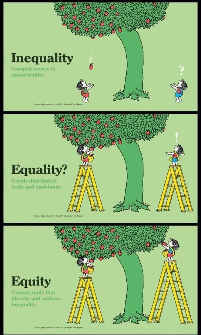 LyfePigeon's tweet photo. @JusticeWiggie @wsvn That's why it's taught in school, or people won't make it a part of life... And it's not equality, it's equity. This picture will help explain this. https://t.co/OTwhYgMfwB