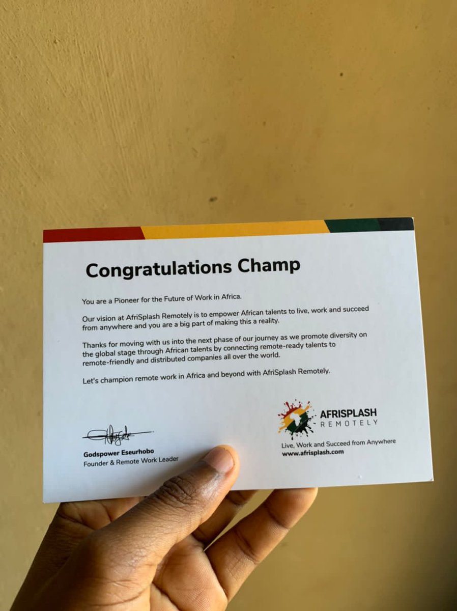 o_deeeeee's tweet image. Grateful for the opportunity to be a part of the Afrisplash journey. Thank you! ❤️@Afrisplash
Want to be a part of the future work in Africa? Signup on our waitlist.
afrisplash.com
#opensourcecontributor #opensource #remotework #uiuxdesigner #productdesign