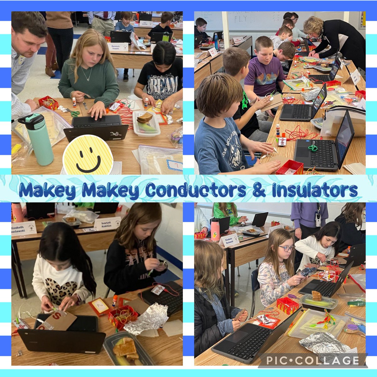 NASDTechCoach's tweet photo. Exploring conductors & insulators with @makeymakey & paper parallel circuits @nasdgeorgewolf #TinkerTank. It was great to have @m_schoeneberger & her graduate #STEAM cohort join us today. #kkidslearn #kkidpride #STEM #PAstem https://t.co/t4eEgCdCHg